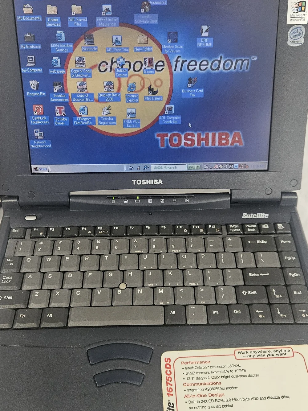 Laptop Toshiba Satellite 1675 CDS Black- Windows Ready. #273